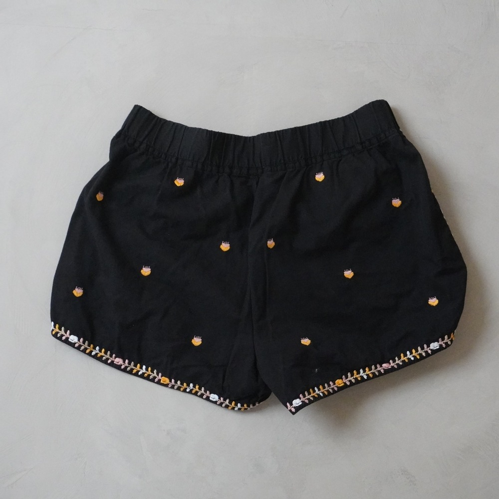 Madewell Embroidered Pull On Shorts XS Womens Black Floral Cotton Modal - Picture 2 of 8